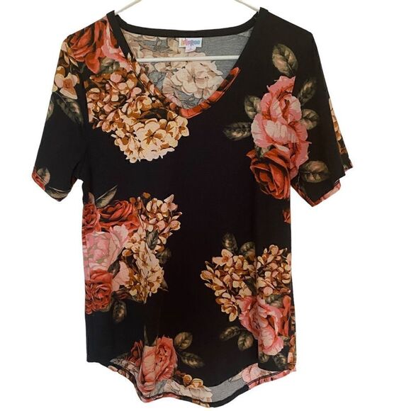 LulaRoe floral vneck short sleeve black red small - Picture 1 of 5